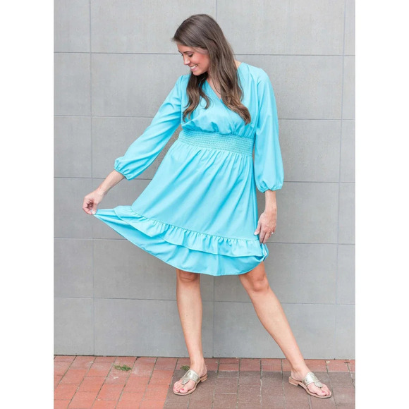 Michelle McDowell NWT Women's Blue Flowy V-Neck Brunch Carolyn Dress Size Small - Picture 2 of 7